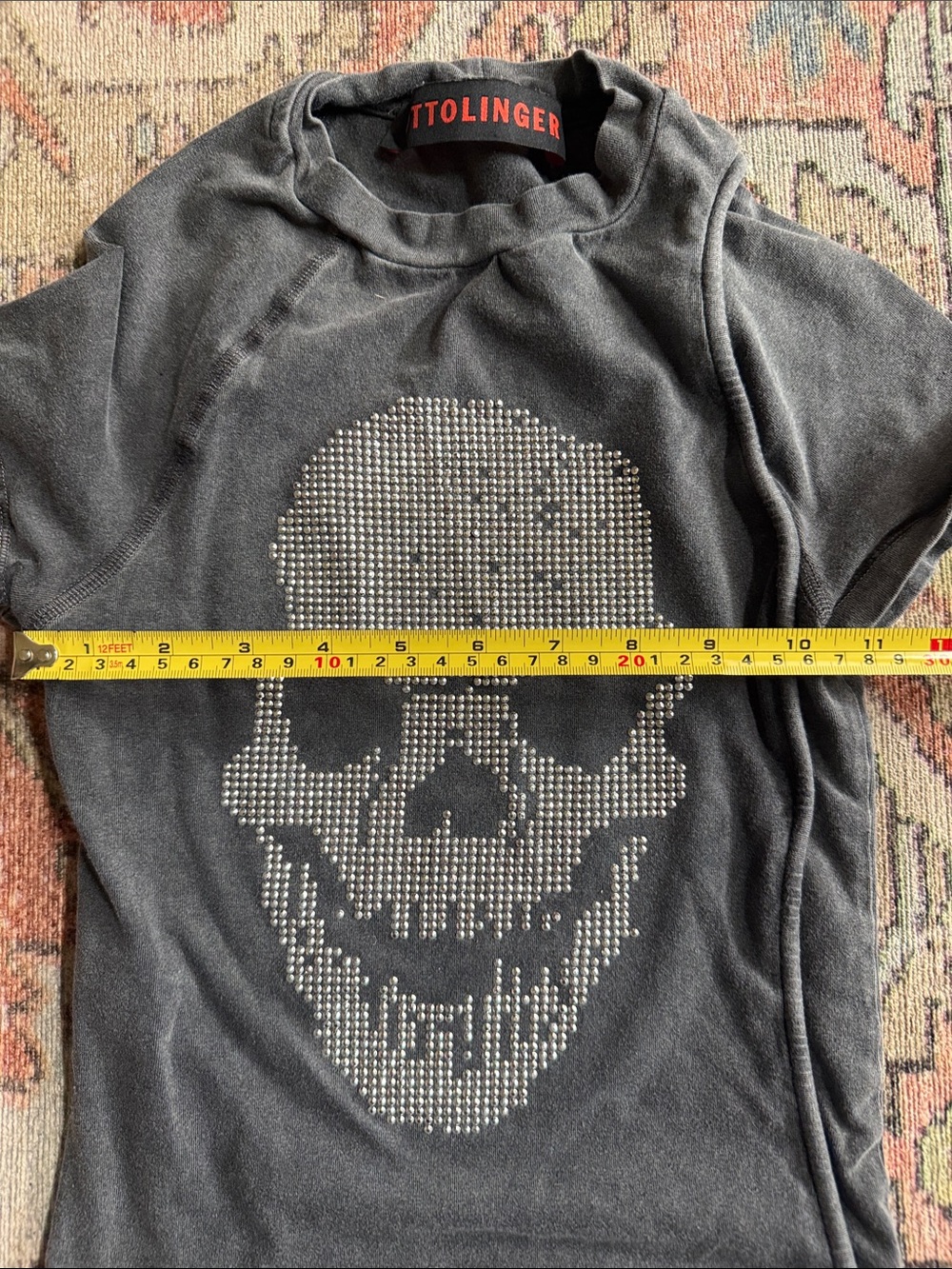 Women's Black Rhinestone Skull Short Sleeve Tee - Picture 5 of 7